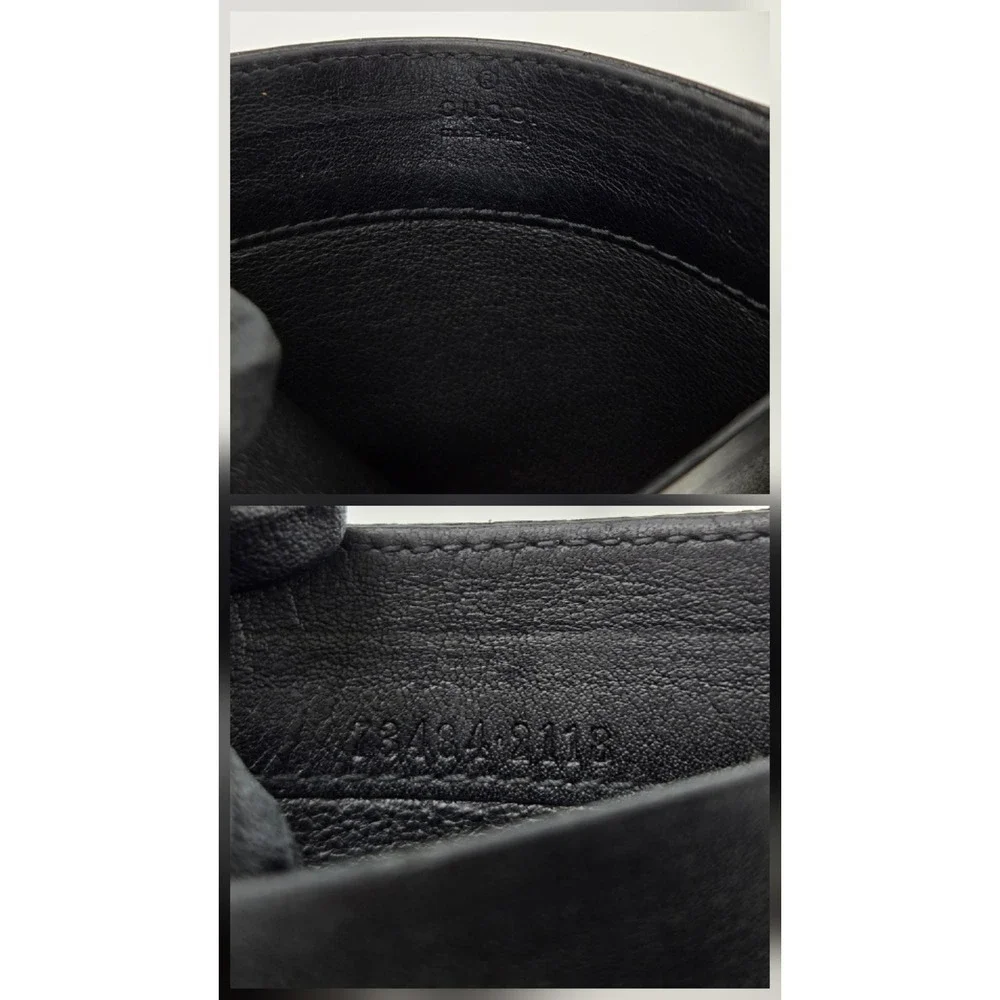 Gucci Black Leather Card Holder Wallet Silver G Logo 034.0416.2118 Mens Womens